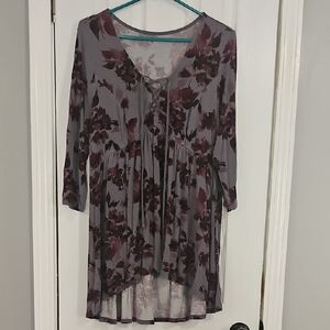 Torrid Purple Gray Tunic 3/4 Sleeve V-Neck